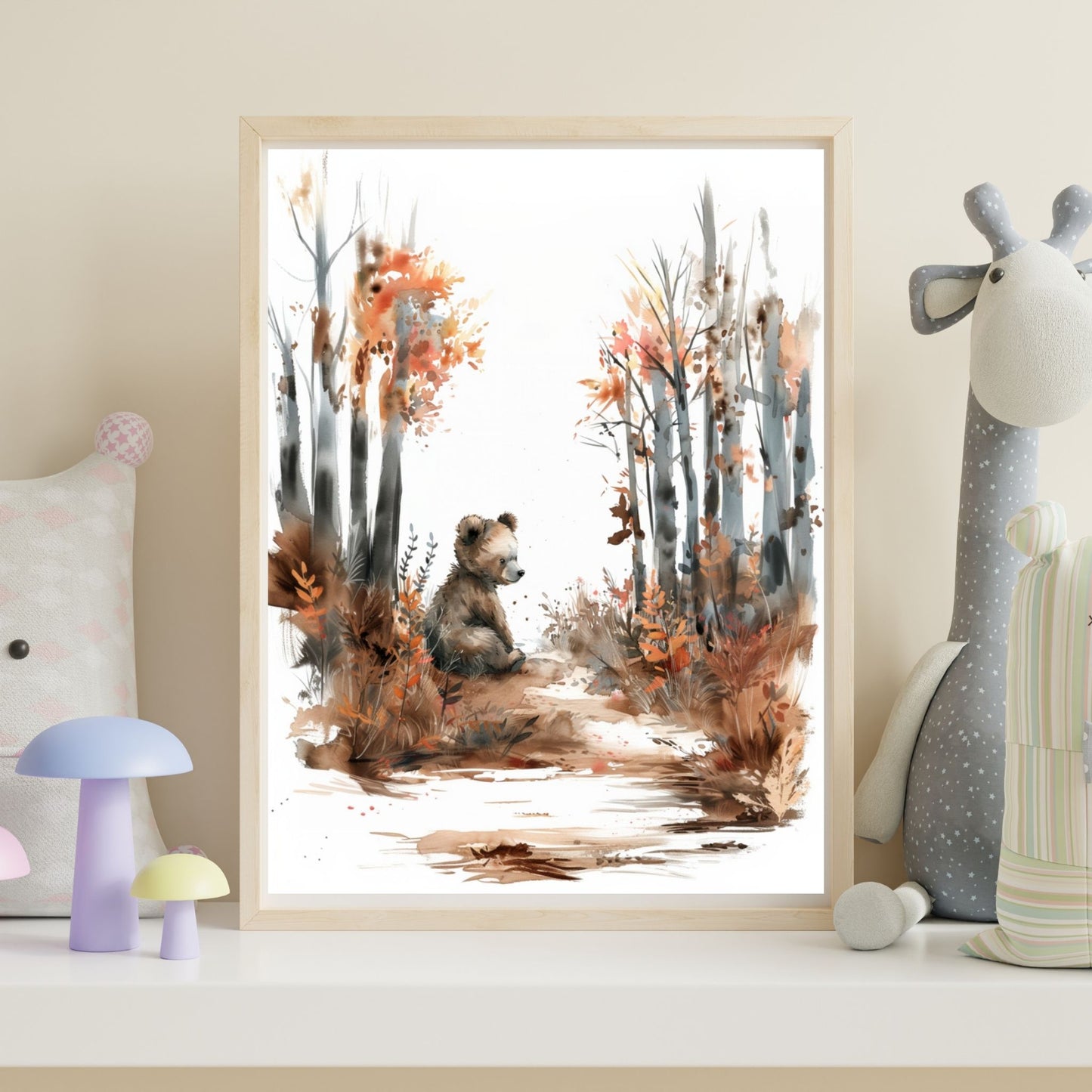 Neutral Woodland Nursery Wall Art Bundel of 5 Animals on Woodland Path Editable PDFs for Download