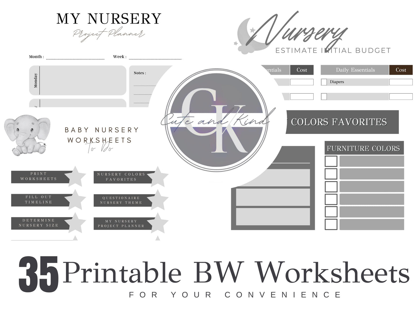 Essential Guide for Nursery Setup Printable Planner with 35 Worksheets