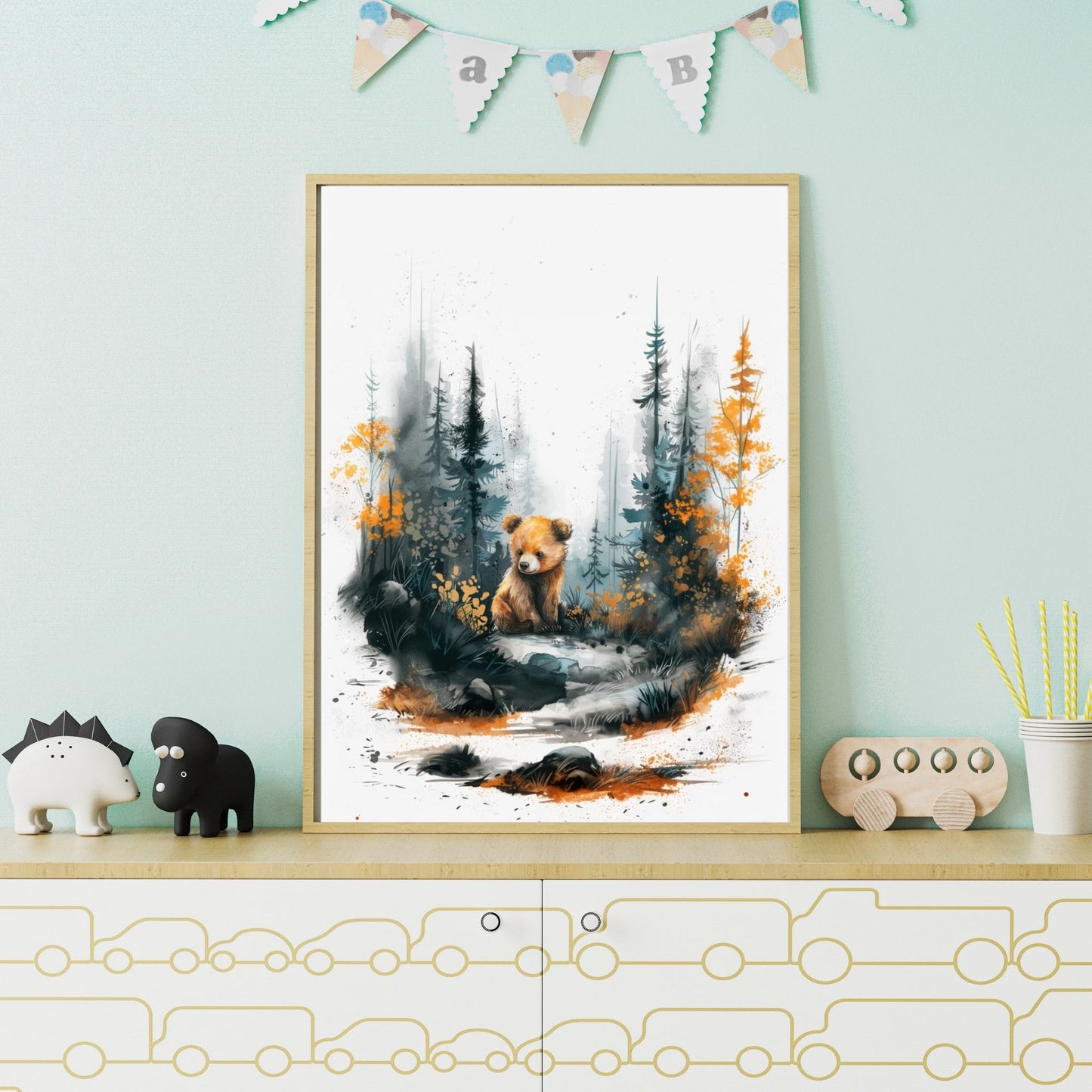 Neutral Woodland Nursery Wall Art Bundel of 5 Animals on Woodland Path Editable PDFs for Download
